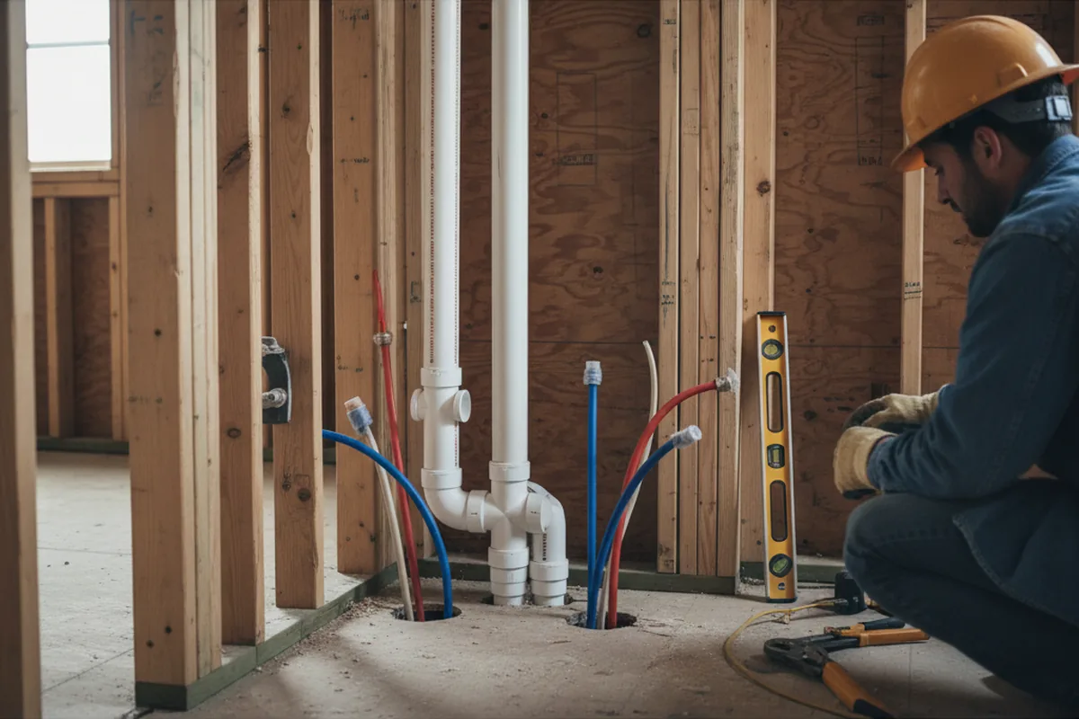 Drain and supply rough-in during Drain Cleaning in Camden